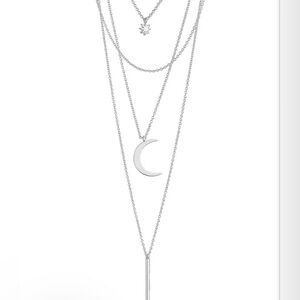 Sterling Forever Crescent & Bar Multi Layer Necklace